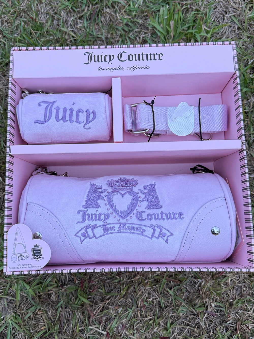 Juicy Couture "Her Majesty" Heritage Barrel Shoulder Bag Set Lilac Mist nwt
